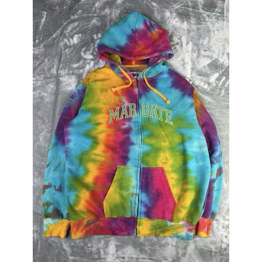 Too Cool Athletic Vintage Tye Dye Zip Up Hoodie Embroidered Margate Size XL